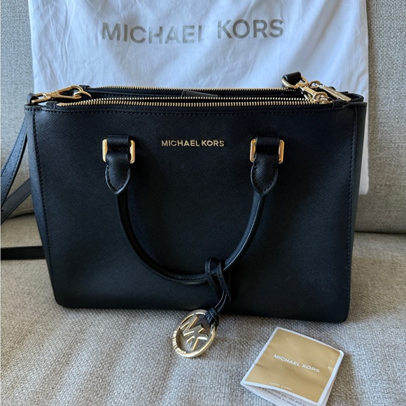 Michael Kors Black Satchel with Gold Accents - Picture 2 of 7